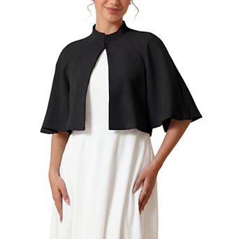 Women's Formal Shrug Crewneck Split Short Sleeve Evening Cocktail Cape Blazer