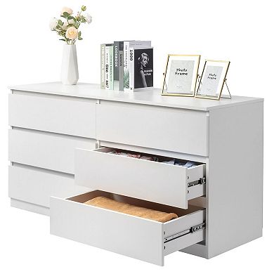 Modern 6-Drawer Dresser with Wide Drawers for Clothes and Accessories - White