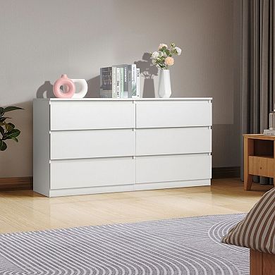 Modern 6-Drawer Dresser with Wide Drawers for Clothes and Accessories - White