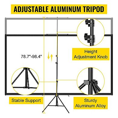 60-Inch Tripod Projector Screen Portable Adjustable Height Home Theater Classroom, Black