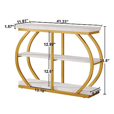 3-Tier Hallway Console Table with Wood Shelves and Metal Frame