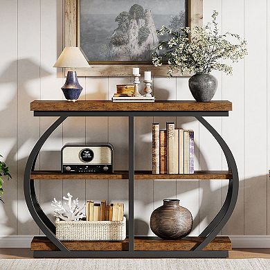 3-Tier Hallway Console Table with Wood Shelves and Metal Frame