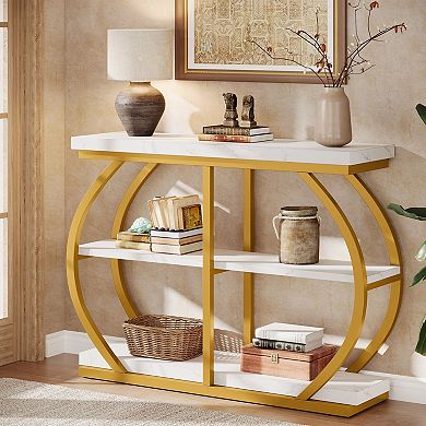 3-Tier Hallway Console Table with Wood Shelves and Metal Frame
