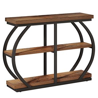 3 tier Hallway Console Table with Wood Shelves and Metal Frame