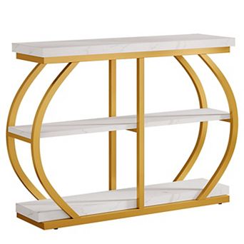 3 tier Hallway Console Table with Wood Shelves and Metal Frame