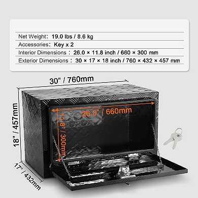Underbody Truck Tool Storage Box with Aluminum Construction and Key Lock