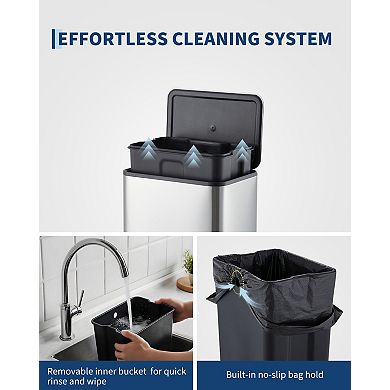 Stainless Steel Trash Can with Soft-Close Lid, Foot Pedal & Removable Inner Bucket