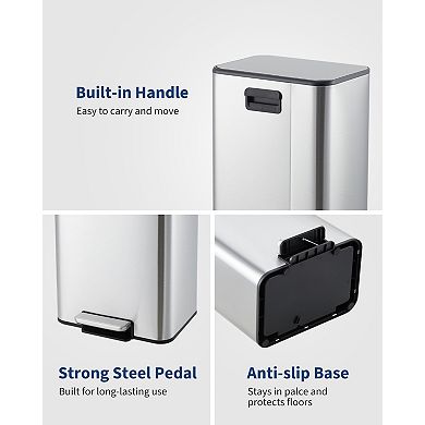 Stainless Steel Trash Can with Soft-Close Lid, Foot Pedal & Removable Inner Bucket