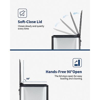 Stainless Steel Trash Can with Soft-Close Lid, Foot Pedal & Removable Inner Bucket