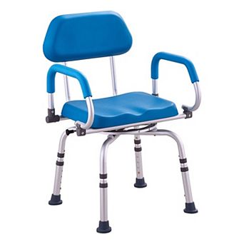 Blue Shower Chair for Seniors and Adults with Limited Mobility, Swivel Seat, and Non-Slip Feet