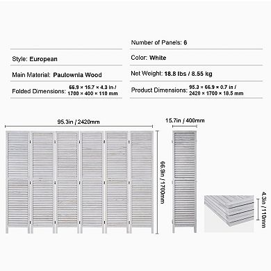 6 Panel Room Divider Folding Screen for Bedroom, Living Room or Workspace