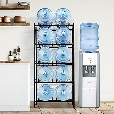 10-Tier Gallon Water Bottle Storage Rack with Handles and Powder-Coated Iron