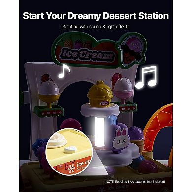 Kids Ice Cream Cart Playset with Cake, Lollipops, Cookies, and Imaginative Fun