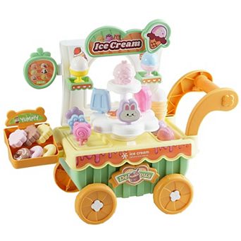 Kids Ice Cream Cart Playset with Cake, Lollipops, Cookies, and Imaginative Fun