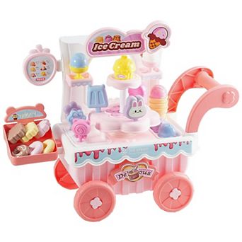 Kids Ice Cream Cart Playset with Cake, Lollipops, Cookies, and Imaginative Fun