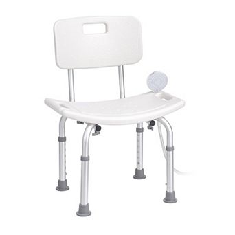 Adjustable Shower Chair for Walk-In Showers and Tubs with Storage Bag and Shower Head Holder, White