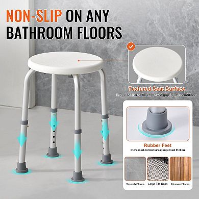 Adjustable Shower Stool for Seniors and Adults with Compact Design and Non-Slip Foot Pads, White