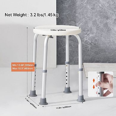 Adjustable Shower Stool for Seniors and Adults with Compact Design and Non-Slip Foot Pads, White