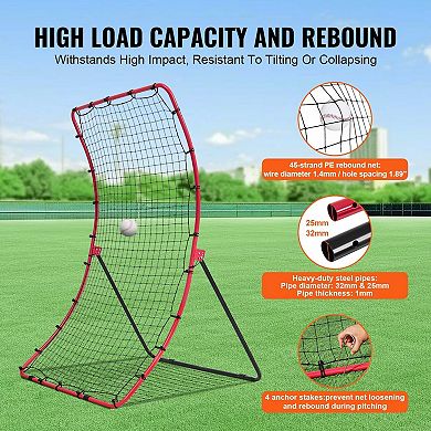Curved Baseball Rebounder Net, 5-Angle Adjustable Training Net with Target Zones