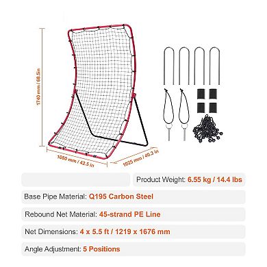 Curved Baseball Rebounder Net, 5-Angle Adjustable Training Net with Target Zones