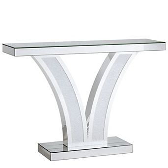 Mirrored Console Table with V-Shape Base, Entryway Sofa Table