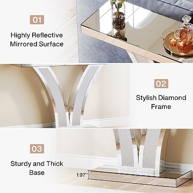 Mirrored Console Table with V-Shape Base, Entryway Sofa Table