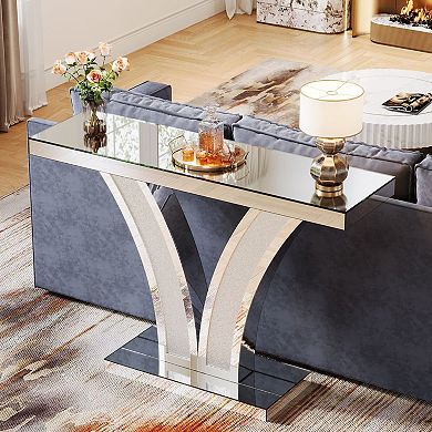 Mirrored Console Table with V-Shape Base, Entryway Sofa Table