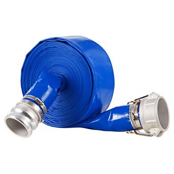 PVC Backwash Hose with Stainless Steel Clamps, Handles Water, and Sewage, Blue