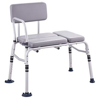 Adjustable Tub Bench for Adults with Padded Seat, Reversible Backrest, and Showerhead Holder, Grey