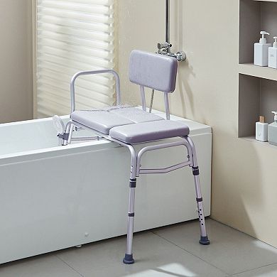 Adjustable Tub Bench for Adults with Padded Seat, Reversible Backrest, and Showerhead Holder, Grey