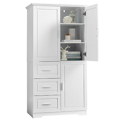 Tall Storage Cabinet with Upper Cabinet, Drawers, and Adjustable Shelves