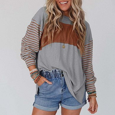 Colorblock Striped Bishop Sleeve Top