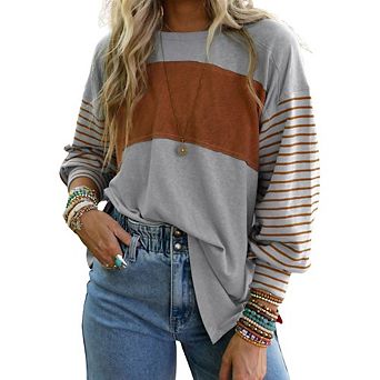 Colorblock Striped Bishop Sleeve Top