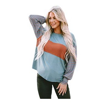 Colorblock Striped Bishop Sleeve Top