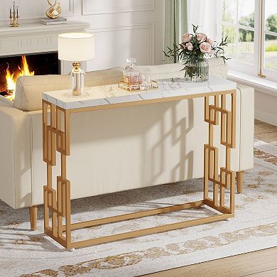 Slim Console Table with Marble Top for Entryway or Behind Couch