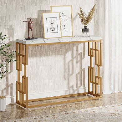 Slim Console Table with Marble Top for Entryway or Behind Couch
