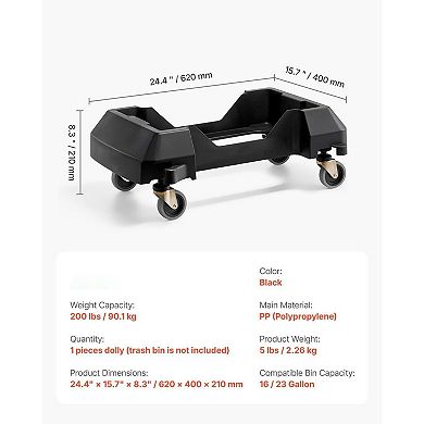 Slim Trash Can Dolly with Foot Pedal and Swivel Casters