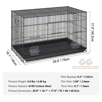 Carbon Steel Bird Cage with Multiple Perches, Slide-Out Tray, and Feeding Boxes