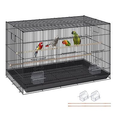Carbon Steel Bird Cage with Multiple Perches, Slide-Out Tray, and Feeding Boxes - Black
