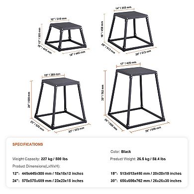 Home Gym Plyometric Jump Box Set, 4 Steel Training Boxes with Multiple Heights