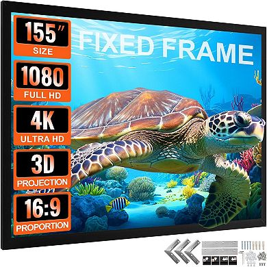 155-Inch Projector Screen Wall Mount Home Theater Classroom Business 16:9 HD 4K 3D, Black