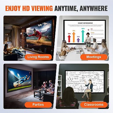 155-Inch Projector Screen Wall Mount Home Theater Classroom Business 16:9 HD 4K 3D, Black