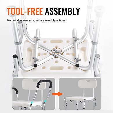 Height-Adjustable Shower Chair with Safe Seating, Reinforced Frame, and Tool-Free Assembly, White
