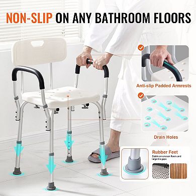 Height-Adjustable Shower Chair with Safe Seating, Reinforced Frame, and Tool-Free Assembly, White