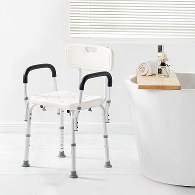 Height-Adjustable Shower Chair with Safe Seating, Reinforced Frame, and Tool-Free Assembly, White