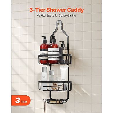 3-Tier Hanging Shower Caddy for Large Storage, Holds Shampoo and Body Wash, Matte Black