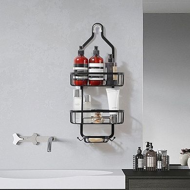 3-Tier Hanging Shower Caddy for Large Storage, Holds Shampoo and Body Wash, Matte Black
