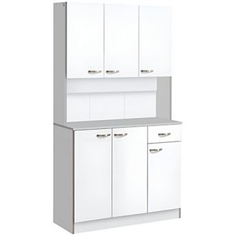 Tall Pantry Cabinet with Counter Space, Adjustable Shelves and Drawer for Microwave
