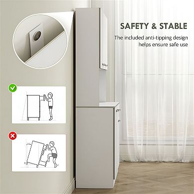 Tall Pantry Cabinet with Counter Space, Adjustable Shelves and Drawer for Microwave