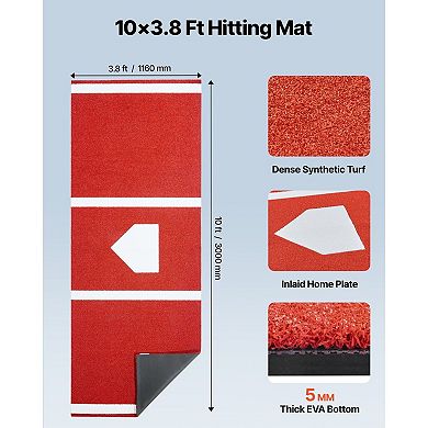10 ft Baseball Batting and Turf Hitting Mat for Home or Batting Cage Use with Home Plate